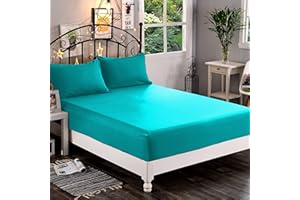 Elegant Comfort 1-częściowe prześcieradło z gumką, najwyższej jakości mikrofibra, głęboka kieszeń do 40 cm, odporne na zagniecenia i blaknięcie, Queen, turkusowe