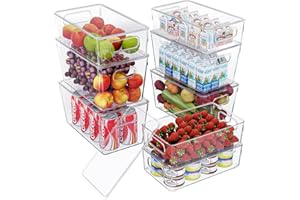 YOCOLE Juego de organizadores para frigorífico con tapa, 8 organizadores apilables, sin BPA, transparente, para frigorífico, de plástico, caja de almacenamiento para cajones de cocina, armarios