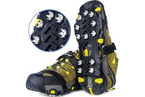 SHEEFLY Ice Grips for Shoes and Boots,Upgraded Non Slip Gripper Spikes Ice Traction Cleat,Ice & Snow Grips Crampons with 12 Steel Studs for Women Men Perfect for Ice Fishing Hiking Walking Climbing