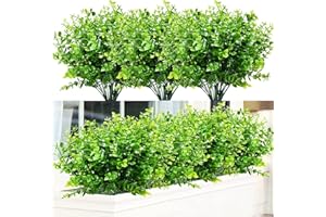 通用 NANQWIN Artificial UV Resistant Fake Stems Plants, Faux Plastic Greenery for Indoor Outside Hanging Plants Garden Porch Window Box Home Wedding Farmhouse Decor(12 Bundles Green)