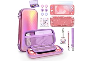 IA INNOAURA innoAura Switch Lite Case,15 in 1 Accessories Bundle with Screen Protector, Game Case, Cute Pendant & Thumb Caps (Mermaid Pink)