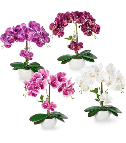 YOSEPHIN Orchidea Oncidium Artificiale In Vaso Di Argilla | Finta Pianta 75 Cm Bianco-Rosso | Decorazione Floreale Per Casa E Ufficio - 2