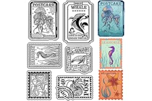 CRASPIRE Timbri Trasparenti Animali Marini Filatelico Oceano Medusa Stella Marina Tartaruga Cavalluccio Marino Conchiglia Riutilizzabili Retro Trasparente Sigilli in Silicone per Timbri per Diario