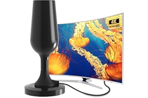 DTB TECH Antenne TV Intérieur - Antennes TNT Longue Portée et à 360° avec Base Magnétique Forte, Réception TNT Performante - Prise en Charge 4K 1080p VHF UHF avec 3m de Câble Coaxial