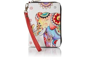 Anna by Anuschka Handbemaltes Echtleder-Reisepass-Organizer-Armband für Damen, Retro Elefant