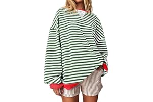HGWOPGASD Womens Crewneck Oversized Sweatshirt Striped Color Block Tops Long Sleeve Shirts Pullover Sweaters Y2K Clothes