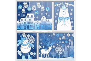 BoriYa Adesivi natalizi per finestra in blu e bianco