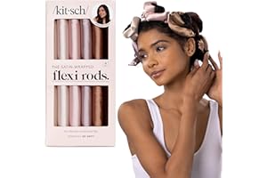 Tige Satin Kitsch Sans Chaleur - Curlers pour Boucles Nocturnes, Curlers Doux pour Dormir, Curlers Sans Chaleur pour Femmes, Boucles Sans Chaleur pour Cheveux Courts & Longs, 6pcs - Bois de Rose