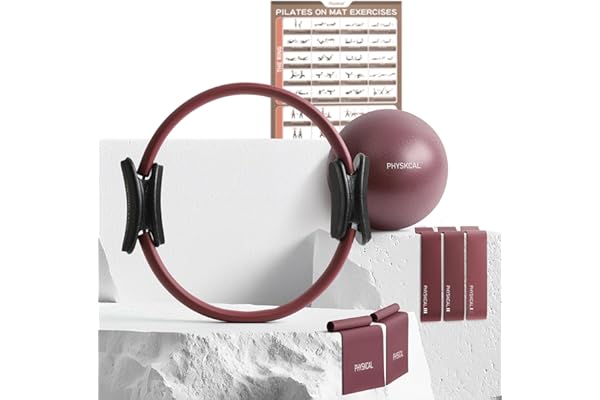 PhysKcal Pilates Anneau de 38 cm de diamètre Seul ou kit Complet d'équipement Pilates pour débutants pratiquant Le Pilates au Sol à Domicile