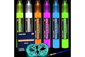 HOMY ARTY Glow in The Dark Paint, 6 Colours ×30ml 3D Waterproof Textile Paints, Fluorescent Colour DIY Fabric Paint Glue Stick For Painting, Canvas, Stone