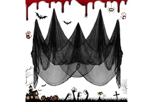 Wzone Panno Nero Spaventoso di Halloween 215 x 500 cm (84 x 197), Garza di Copertura Nera per Decorazione Gotica, Panno Spaventoso Super Grande per Decorazioni di Copertura per Feste in Casa Stregata