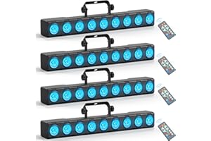 Wallwasher Barra Luminosa LED, Rtktoup 9 x 6W RGBW Luce da Palcoscenico Luci Discoteca a Ritmo di Musica Centralina dmx 512 Strobo Faretto LED per DJ Feste Esterno con Remoto Controllo, 4 pezzo