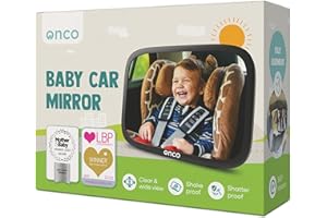 Onco Baby Car Mirror - 100% Shatterproof & Shakeproof, Award-Winning Car Mirror Baby Rear View, Non-Slip with 360° Rotation, Newborn Essentials