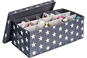 LOVE !T STORE !T LOVE IT STORE IT - Boîte De Rangement Pour Boules De Noël - Pour Ranger Décoration Noel - Avec 30 Compartiments - 58x36x25 cm - Gris Avec Étoiles