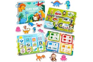 Tangdudu Montessori Busy Book från 1 till 5 år för småbarn, Quiet Book, Aktivitetsbok för att lära sig om djur, färger, former, frukt, grönsaker, fordon, väder, livsmedel och dinosaurier