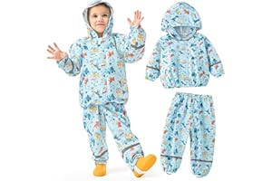 JinBei Kids Waterproof Suit Lightweight Girls Boys Trousers and Jacket Set Hooded Raincoat Breathable Rainwear with Reflective Stripes 2 Piece Set Rain Coat Children for 1-7 Years
