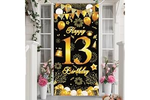 LINGQIANG 13 Geburtstag Banner, Schwarz Gold 13. Geburtstag Deko für Junge Mädchen, 13 Jahr Geburtstags Dekoration Extra Große Tür Banner Hintergrund Poster Schild für 13. Kinder Geburtstagsdeko, 90 × 185 cm