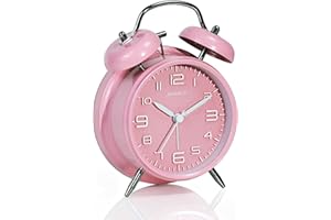 AYRELY® Réveil Vintage à Double Cloche – Réveil Gros Dormeur 4'' Silencieux sans Tic-Tac, Sonnerie Puissante, Cadran Nacré avec Veilleuse, pour Table de Nuit/Bureau(Cadran 3D, Rose)