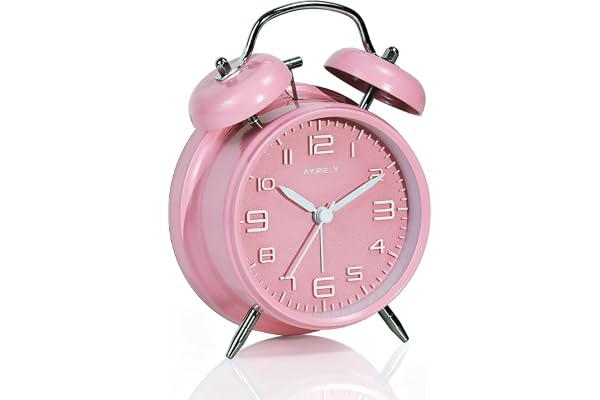 AYRELY® Réveil Vintage à Double Cloche – Réveil Gros Dormeur 4'' Silencieux sans Tic-Tac, Sonnerie Puissante, Cadran Nacré avec Veilleuse, pour Table de Nuit/Bureau(Cadran 3D, Rose)