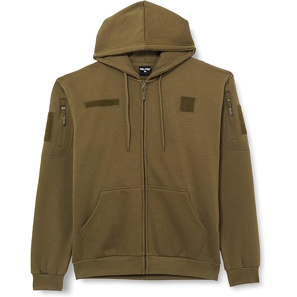 EKLENTSON Fleecejack voor heren, winddicht, met ritssluiting en capuchon, Legergroen, XL