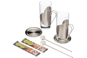 RÖMER PRÄSENTE Geschenk Set Kaffee 3 in 1 mit je 2 Gläsern, Untersetzern und Trinkhalmlöffeln
