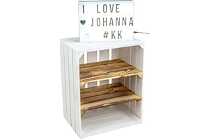‎KISTENKOLLI ALTES LAND Bookshelf, Shoe Rack, Box, White/Flamed, with Divider Insert in Middle, Approx. Size 50 x 40 x 30 cm, Apple/Wine Crate, Wooden, from Altes Land, Germany, White, Double Flamed, Horizontal Design
