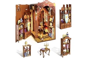 MiniCity Book Nook Kit, DIY Miniature Dollhouse Booknook Kit, Rompecabezas de Madera 3D, sujetalibros, decoración con luz LED para Adolescentes y Adultos (Biblioteca mágica)