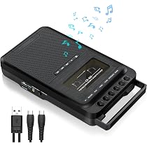 MUSE Lettore Cassette Portatile USB-C – Batteria 1600 MAh, Jack 3.5mm, Semi-Auto Stop, Design Retro Elegante In Nero