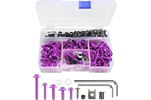 Flaconi 177PCS Tornillos de Motocicleta,Tornillos para Parabrisas de Moto,Tuercas Esparragos Moto,Kit de Tornillos de Carenado de Motocicleta,Adecuado para la Mayoría de Motos (Púrpura)