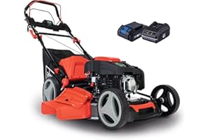 Scheppach Tondeuse à Gazon Hybride MS225-53E – Moteur 4 Temps 224 cm3 / 6 CV – 4400 W – Largeur de Coupe 53 cm – Démarrage électrique – Bac 65 L – Batteries, chargeurs, Huile Inclus