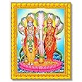 Pavan Photo Laminations Lord Vishnu Dev Lakshmi Devi Laxmi Narayan Ji Wall Painting Framed Home Decor (Wood,Matte,Gold,Small Size,6 x 8 Inch) R582S