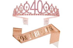 TECHSHARE 40. Geburtstag Frauen Schärpe, Geburtstags Krone Wird zur Geburtstag Deko und Geburtstagsgeschenk für Frau(Birthday Krone Rose Gold)