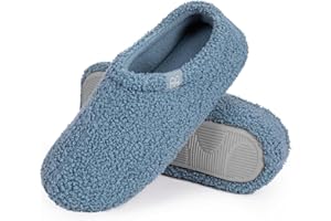 HomeTop Women's Fuzzy Curly Fur Memory Foam Loafer Slippers Bedroom House Shoes with Polar Fleece Lining
