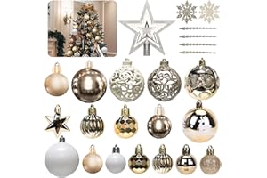 ZEXWIXS Weihnachtskugeln 101er Set, Weihnachtsdeko, Kunststoff Christbaumkugeln, Champagner Weihnachtsbaumkugeln, Baumspitze Stern, Matt, Glänzend, Mehrweg Baumkugeln Weihnachten, 3, 4 & 6 cm