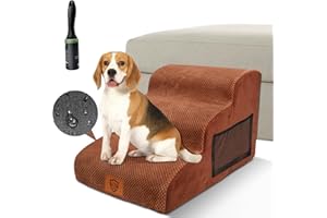 Zvonema Wodoodporne schody dla psów, 3 poziomy, dla zwierząt domowych, zdejmowane, nadające się do prania, na sofę, łóżko, przenośne, antypoślizgowe, z gęstej gąbki, 1 rolka do kłaczków