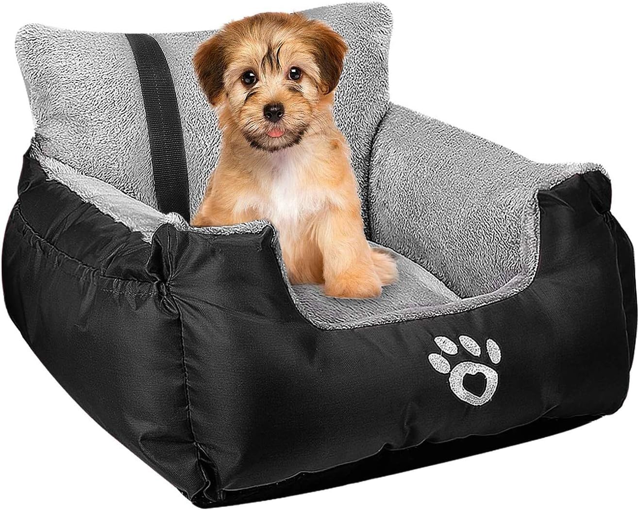 FRISTONE Dog Car Seat, Travel Carrier with Clip-on Safety Leash and Storage Pocket - Comfortable and Anti-Slip for Puppy, Small Pet - Black