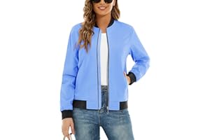 TACVASEN Damen Leicht Bomberjacke Casual College Jacket Sommer Fliegerjacke Sweatjacke