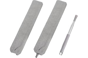 JESUSTREE Plumeau Télescopique Brosse à Poussière en Microfibre Lavable avec Poignée en Acier Inoxydable pour Canapé-lit Meuble Plancher Domestique