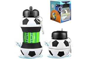 CODiLLO Borraccia, Borraccia Bambini, Borraccia ragazzi, Borraccia pieghevole, Borraccia silicone, Borraccia senza BPA, Borraccia bambino, Idea regalo (550 ML, Calcio Bianco Nero)