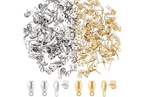 DICOSMETIC 100Pcs 2 Colors Teardop Stud Earring Findings Stainless Steel Stud Earring with Loop Real 18K Gold Plated Earring Posts and 100Pcs Ear Backs for DIY Earring Making, Hole: 1.2mm