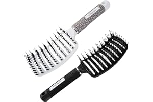 1st Deer Detangling Nylon Bristle Brush, 2 pcs Styling Hair Brush, Curved Vented Hairbrush for Faster Drying, Detangler for Dry Wet Long Thick Curly Straight Hair (White, Black)