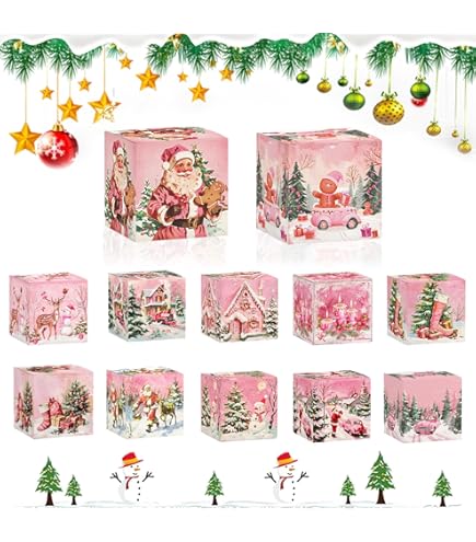KASESSS 10 Pièces Boite Cadeau Noel, Blanc Boite Cadeau Vide, Emballage Cadeau Boite Avec Couvercle, Boîte Cadeau Avec Motif Tridimensionnel, Petit Carton Pour Fêtes,Mariages Et Vacances(15x9x4CM
