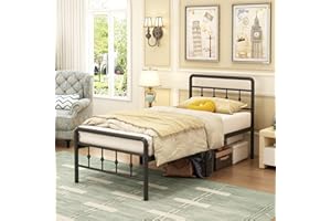 EMODA Single Bed Frame 3ft with Headboard and Footboard, Single Metal Bed Frame 46 cm High with Steel Slats Support, Noise Free, Easy Assembly, Black