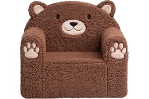 ‎BEJOY BEJOY Kindersofa Ultraweiches Kuschel-Schaumstoff kindersessel, Einzelsitz Sherpa Lesecouch für Jungen und Mädchen, Braunbär
