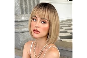 WOKESTAR Blonde Bob Wigs for Women Synthetic Wig with Fringe