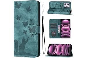 LSPCASA Carcasa para Xiaomi Redmi Note 12 Pro/Xiaomi Poco X5 Pro Material De Piel Sintética Funda Xiaomi Redmi Note 12 Pro 5G con Ranuras para Tarjetas Patrón De Mariposa De Gato Fundas Verde