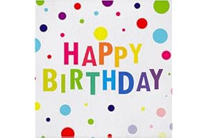 Vivantia 24 Pieces Happy Birthday Napkins Disposable Party Napkins with Rainbow Dot Design 13 x 13 Inch Paper Serviettes Napkin for Guests Dinner Table Decorations & Party Supplies