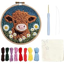 Kit Punch Needle Motif Mouton - Broderie Sans Couture - Pour Débutants - Tissu Pré-imprimé - Complet Avec Fil