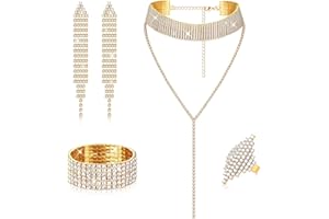 Kakonia Femmes Strass Cristal Ensemble de Bijoux Strass Bracelet Bracelet Gland Collier Ras Du Cou Anneau Dangle Fringe Boucles D'oreilles Pour La Fête De Mariage De Mariée