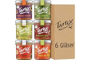 Tartex Bio Brotaufstriche Herzhaft | Veganer Aufstrich | Kennenlernbox Lieblinge | 6 Gläser im Vorteilspack | lecker auf Brot oder als Dip | 825g